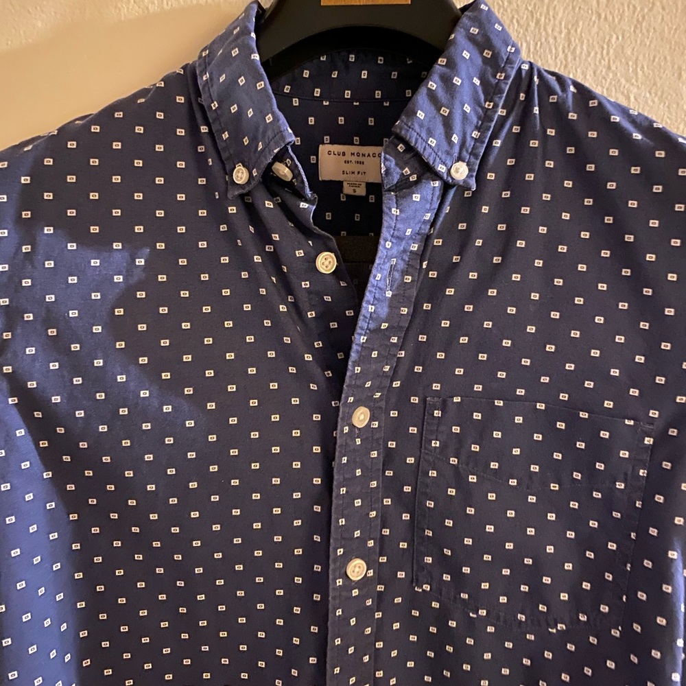 Club Monaco - Blue Shirt with Pattern - Mens Small